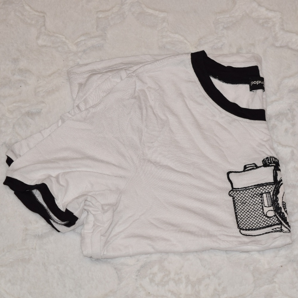 Camera Black & White Ringer Embroidered Tee - Picture 4 of 4
